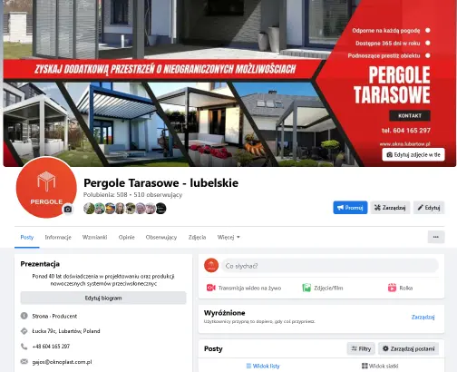 Konto facebook - pergole tarasowe reklama i marketing